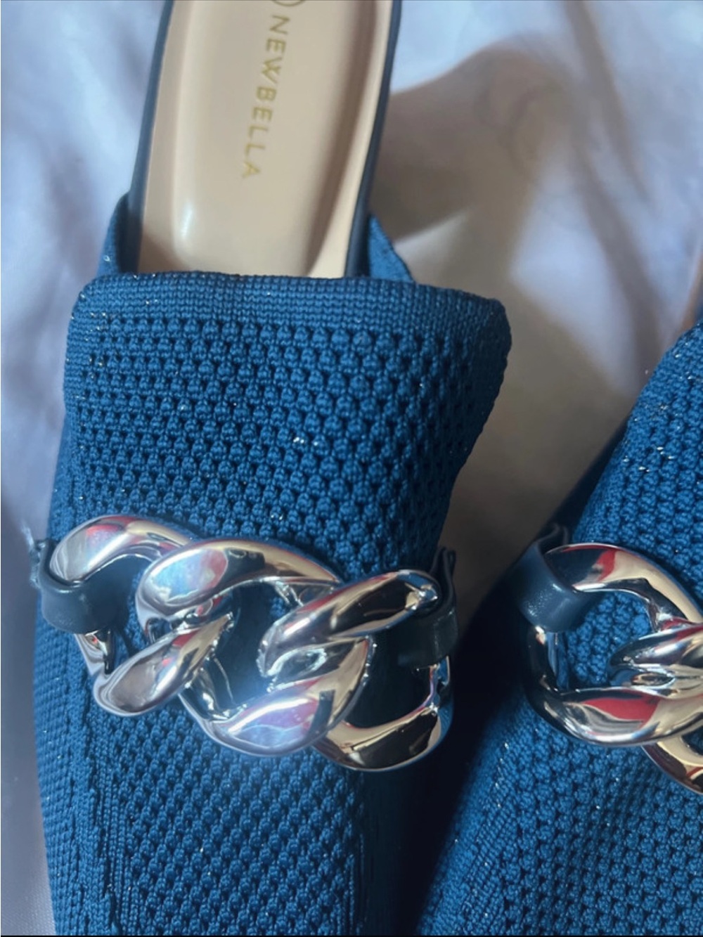 Newbella Knit Chain-Accent Slip-On Loafers in Deep Teal